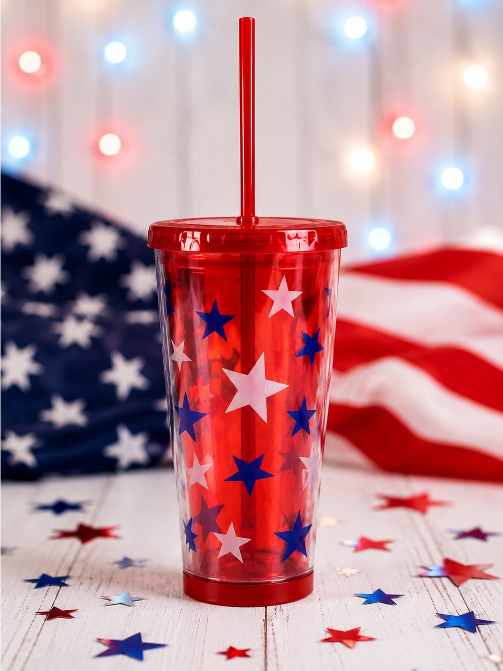 COOL THINGS Light-Up Patriotic Tumbler Cup BPA Free Red White Blue Stars